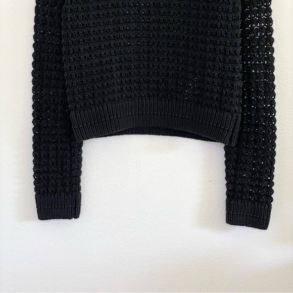 Margaret O’Leary Cotton Blend Mock Neck Open Knit Pullover Sweater Black Medium - Picture 4 of 16